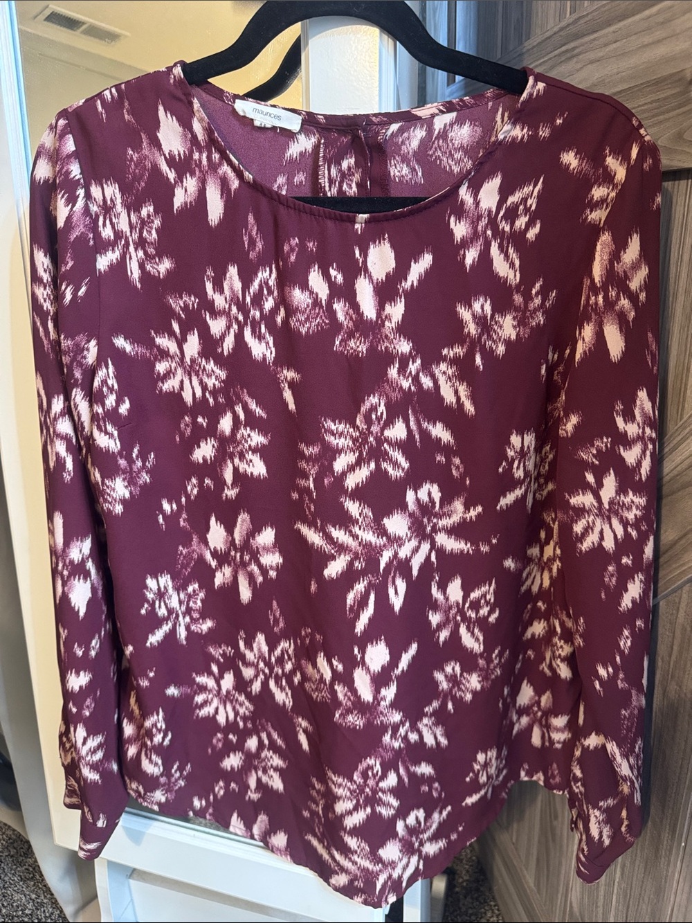 Maurices Maroon Floral Long-Sleeve Blouse